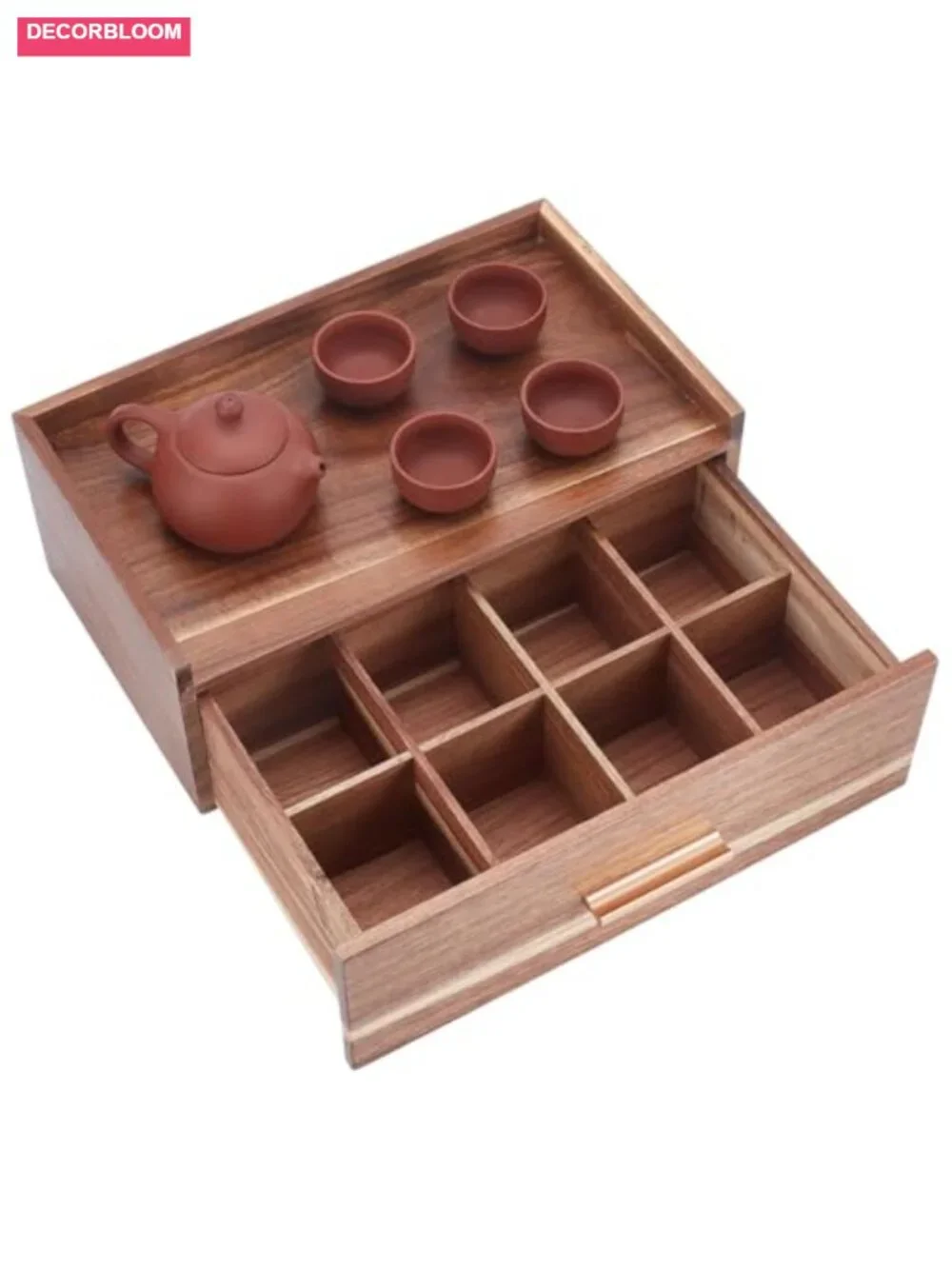 Acacia Wood Tea Storage Box with Drawer - Countertop Tea Bag Organizer Caddy